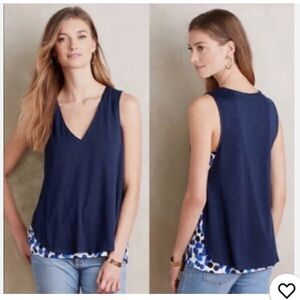 Anthropologie, Deletta Navy Blue Layered Polka Dot Relaxed Tank Top Size Medium